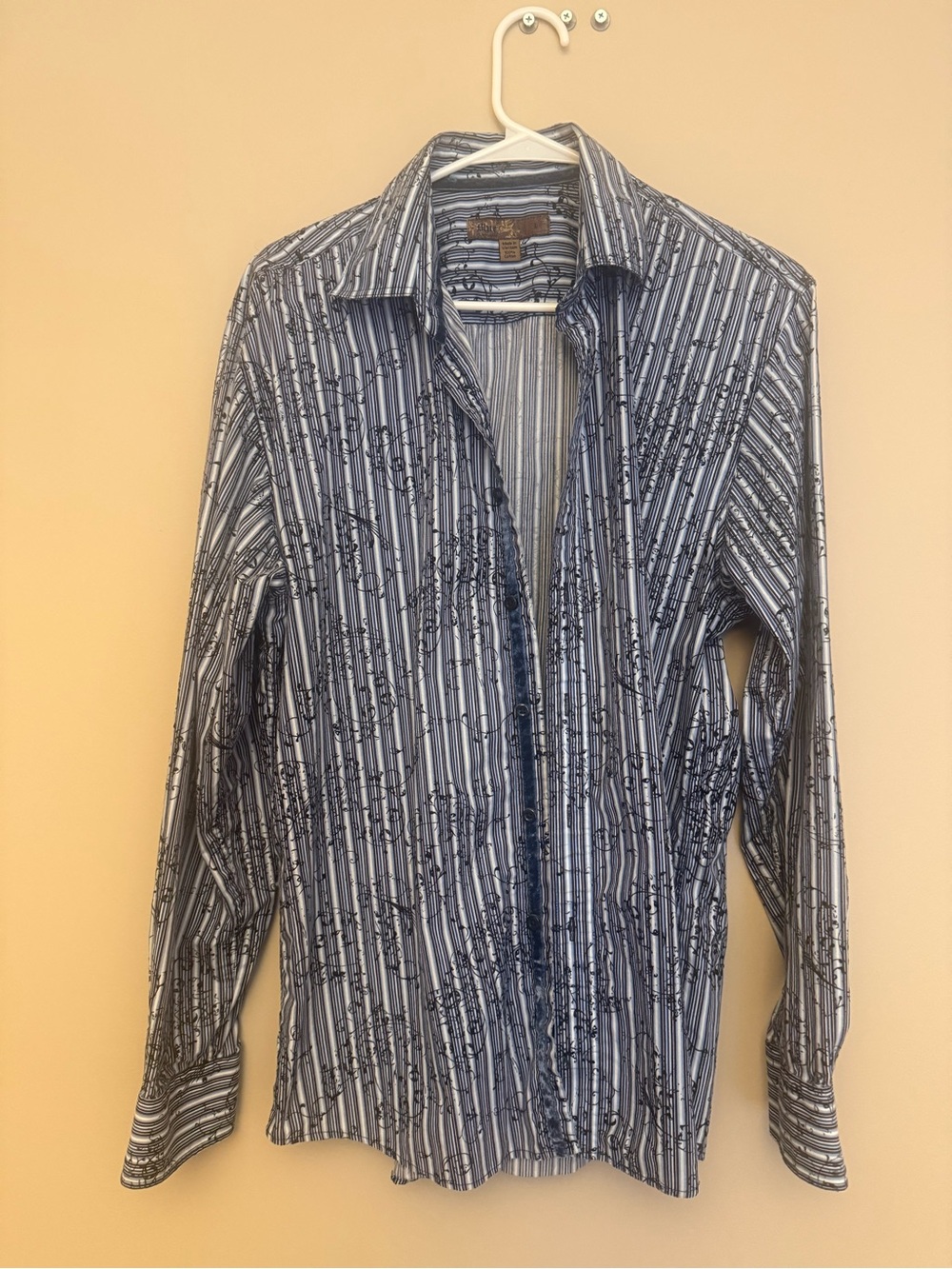 Men's Striped Button-Up Shirt in Blue and White